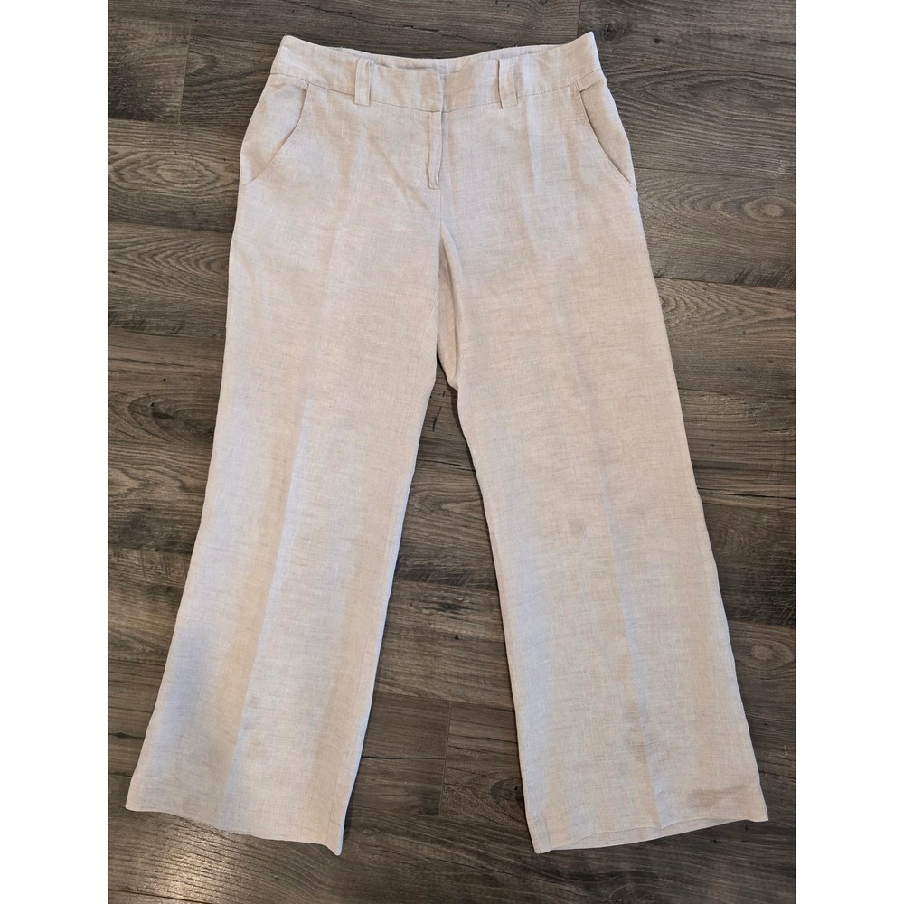 Women's sz 6 100% Linen Wide Leg Trousers Oatmeal Beige Professional Casual